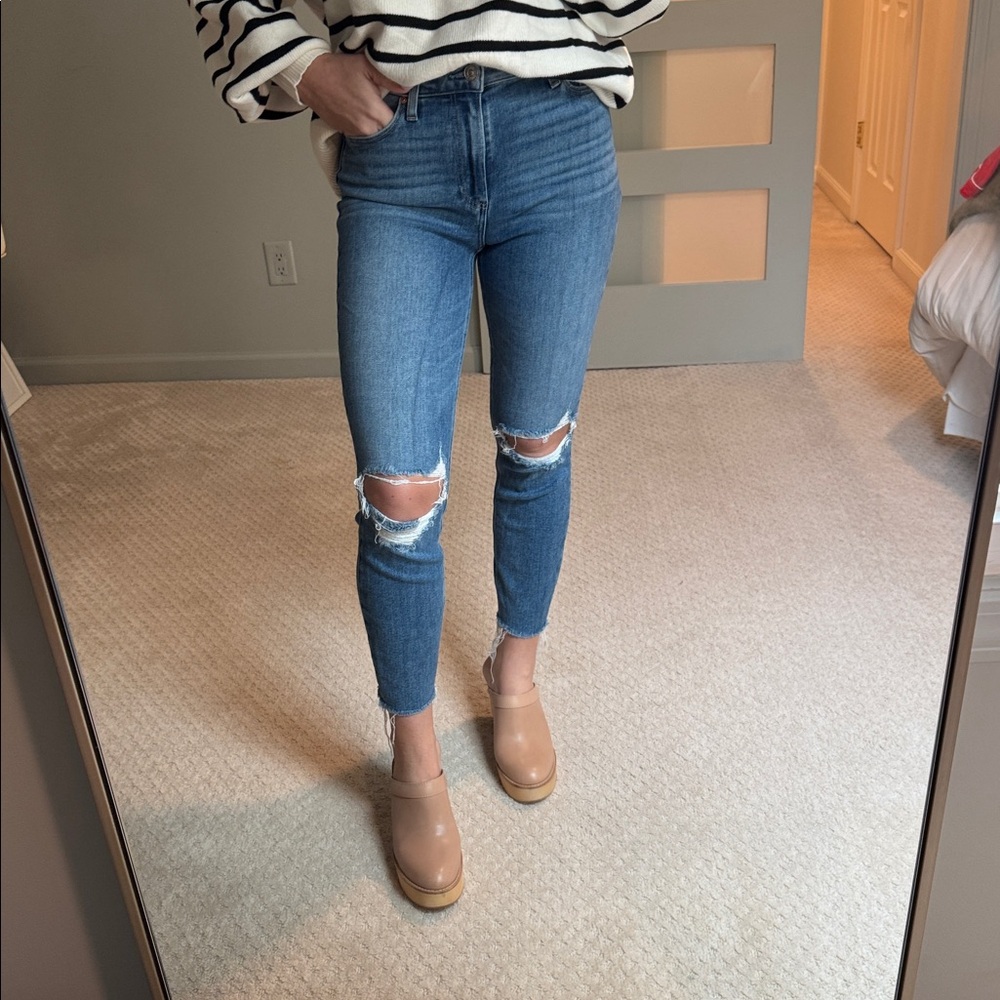 PAIGE Women's Blue Ripped Skinny Jeans